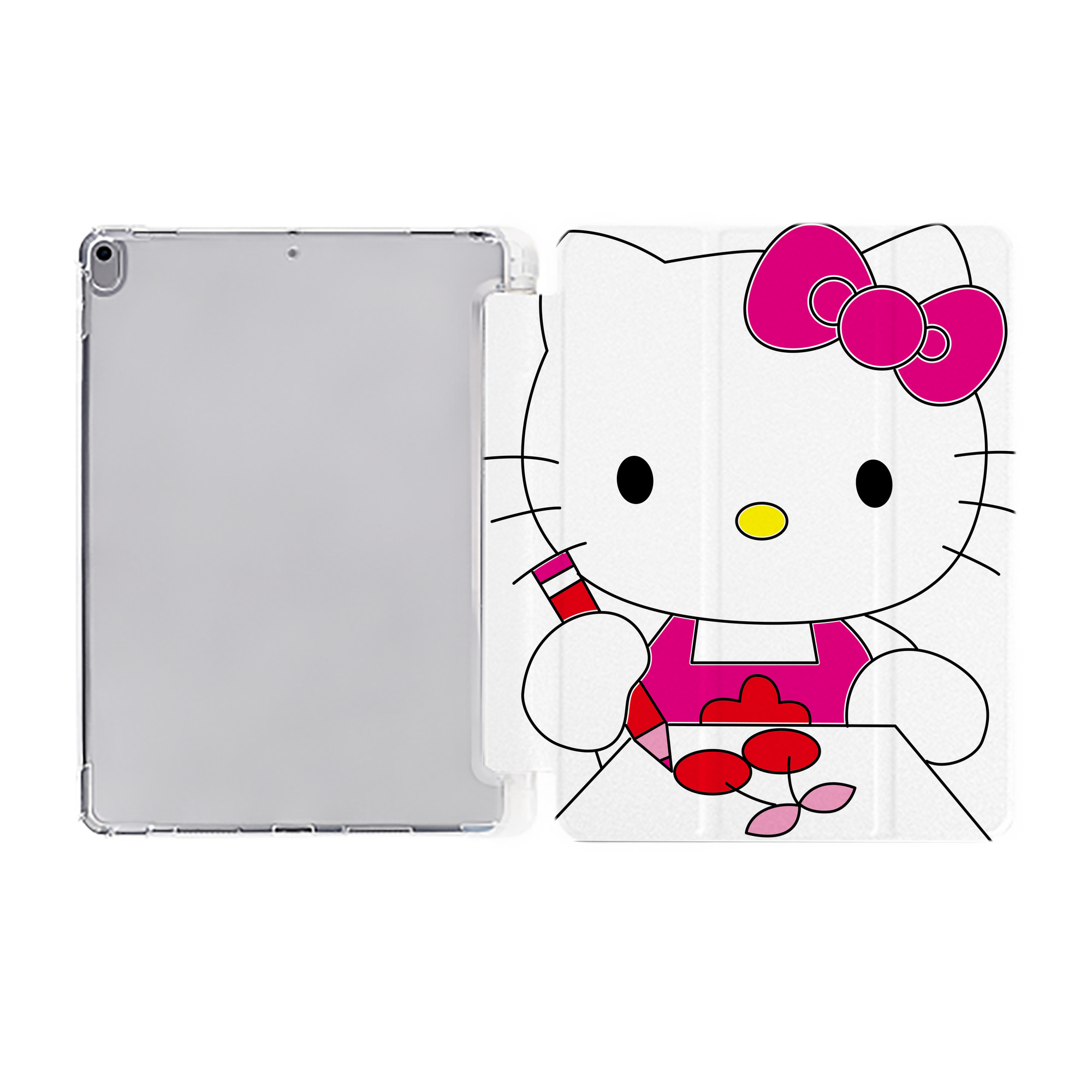 （画像用） Hello Kitty ハローキティ IPad ケース ペン収納付き 三つ折りスタンド PUレザー×シリコン 対応機種9.5/10.5/10.9インチ
